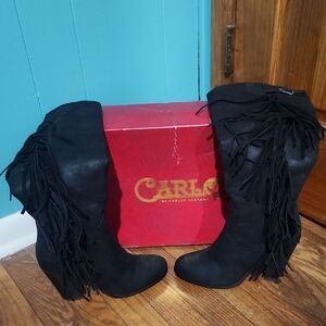 Carlos Santana Black Suede Fringe Boots